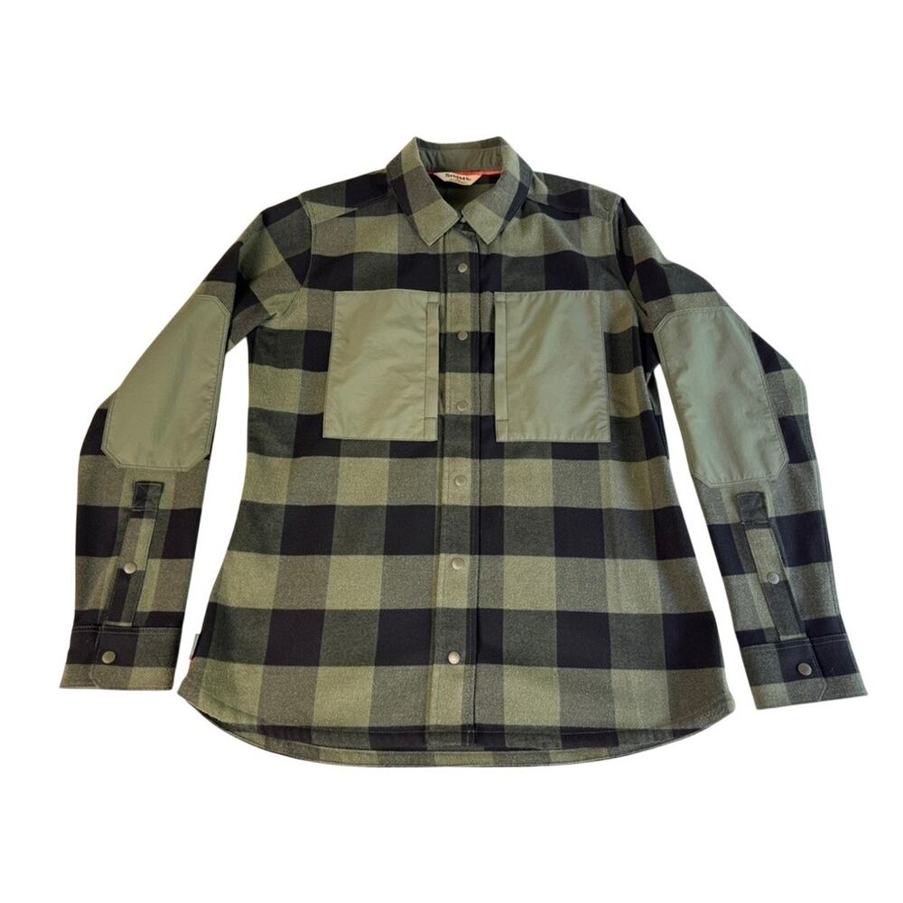 Simms Fishing Womens Guide Flannel Shirt Medium NWOT Plaid Loden Buffalo Check